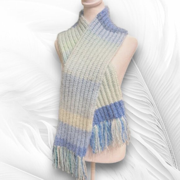 Handmade Soft Blue Ombre Knit Fringe Scarf - Picture 2 of 6